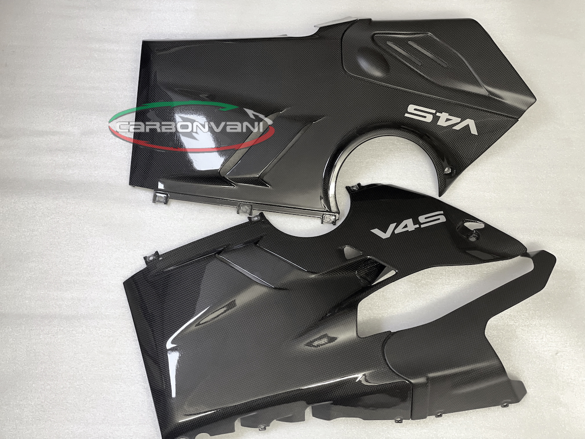 Carbonvani - Ducati Panigale V4 / S / R Carbon Fiber Belly Pan For Akrapovic Exhaust (2 piece kit) (2022+) Carbonvani - Ducati Panigale V4 / S / R Carbon Fiber Belly Pan For Akrapovic Exhaust (2 piece kit) (2022+)